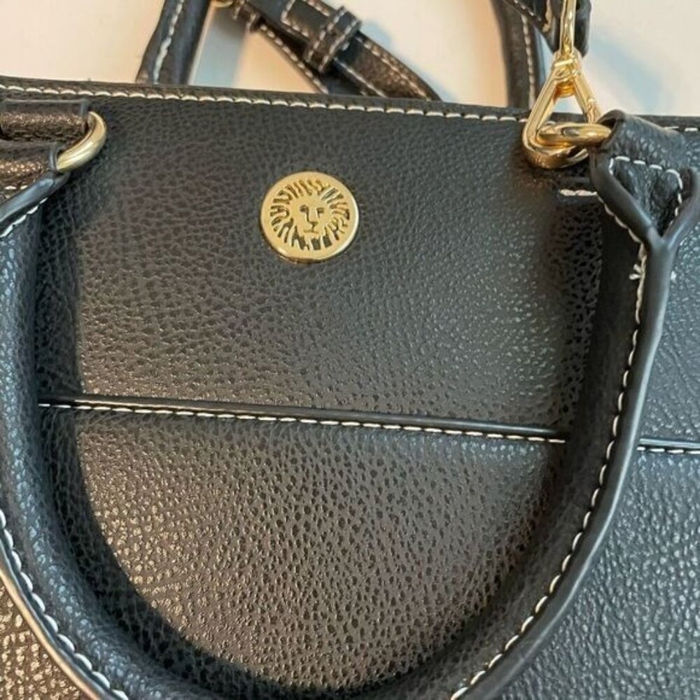 Anne Klein Satchel Bag Faux Leather Crossbody Tote Gold Hardware Quiet Luxury - Picture 5 of 16